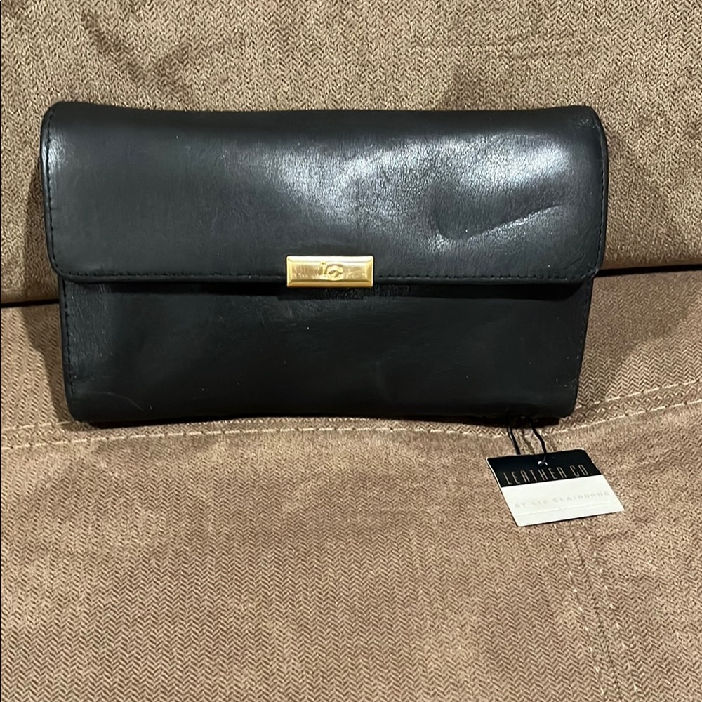 Black Leather Clutch with Gold Accent